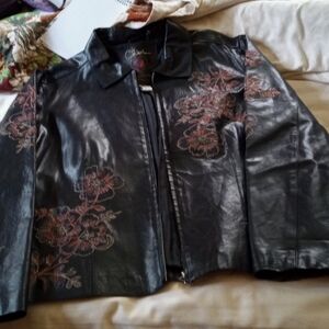 Chico's embroidered leather jacket 10/12